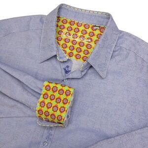 Robert Graham‎ Shirt Men's XL Blue Flip Cuff Textured Casual Button Down